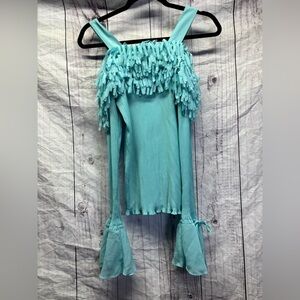 Kaelyn Max Vintage Fringe Off The Shoulder Chiffon Long Sleeve Large